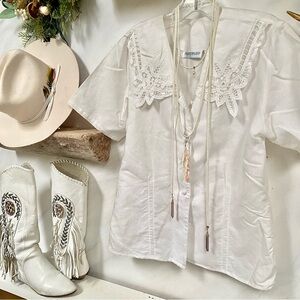 RAMIE Crochet Peter Pan collar boho blouse w prairie shabby chic vibe